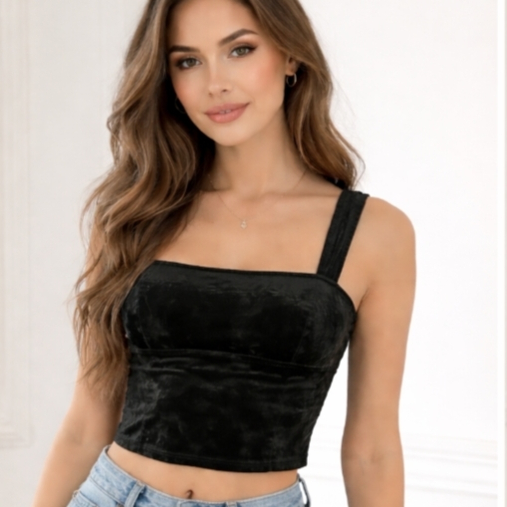 Pilcro Black Velvet Crop Top